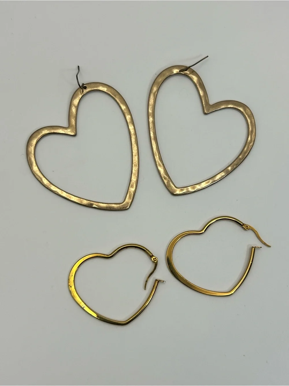 Gold-tone Heart Hoop Earrings 2 Pair Dangle Oversized